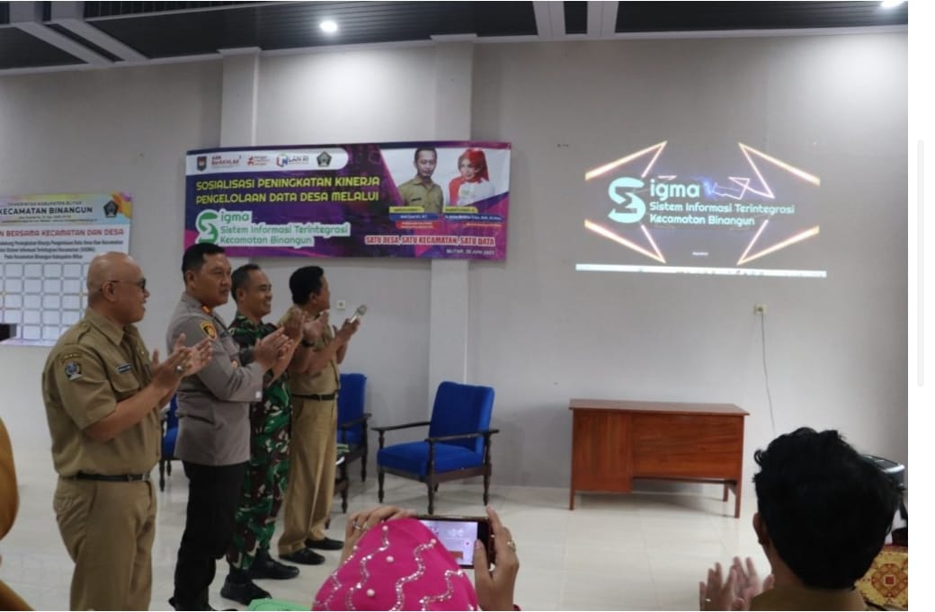 SOSIALISASI,LOUNCHING DAN BIMBINGAN TEKNIS PENINGKATAN KINERJA PENGELOLAAN DATA DESAKECAMATAN MELALUI SISTIM INFORMASI TERINTERGRASI KECAMATAN (SIGMA) KECAMATAN BINANGUN KABUPATEN BLITAR