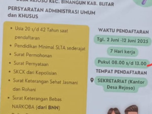 PENJARINGAN DAN PENYARINGAN CALON PERANGKAT DESA REJOSO TAHUN 2025